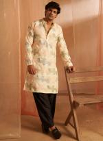 Linen Cream Ceremonial Wear Embroidery Work Readymade Kurta Pajama